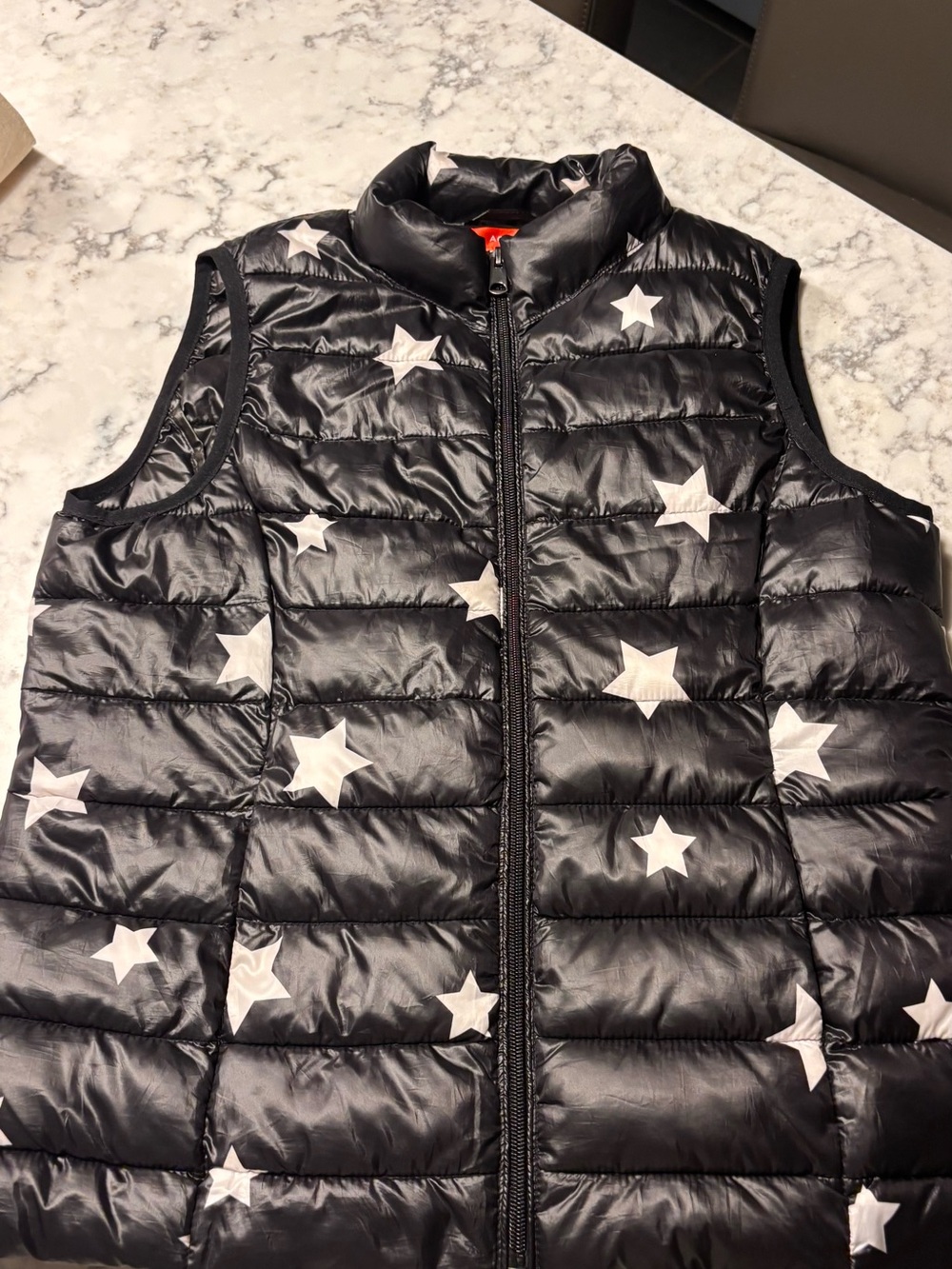 Aqua Black Star Print Puffer Vest